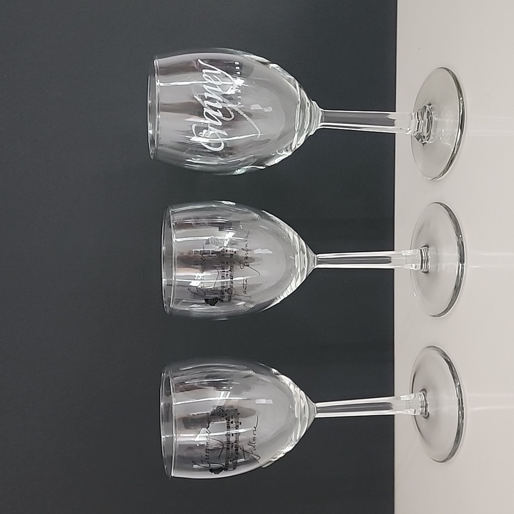 3 California vineyard small wine glasses